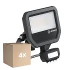 Voordeelpak 4x Ledvance LED Floodlight Aluminium Zwart 17W 2200lm 100D - 830 Warm Wit | IP65 - Bewegings- en Lichtsensor - Symmetrisch